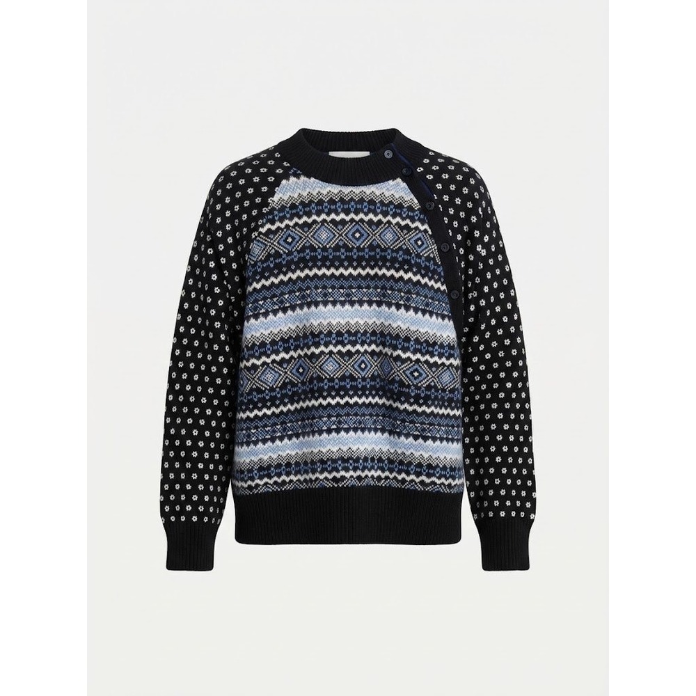 Talbots Sweater Womens X Black Joy Festive Line Fair Isle Button Shoulder Nordic